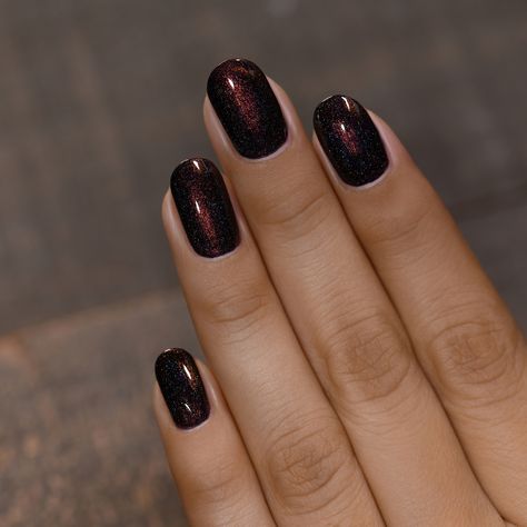 Powder Dipped Nails Chrome, Dark Velvet Nails, Dark Shimmer Nails, Fall Acrylic Nails Matte, October Nails Dip Powder, Cool Dark Nails, Dark Nails Dip Powder, Cocoa Nails, Dark Brown Sparkle Nails