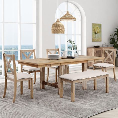 Extendable Dining Table Set, Kitchen Table Wood, Solid Wood Kitchens, Long Bench, Expandable Dining Table, Dining Furniture Sets, Dining Room Table Set, 4 Dining Chairs, Kitchen Table Settings