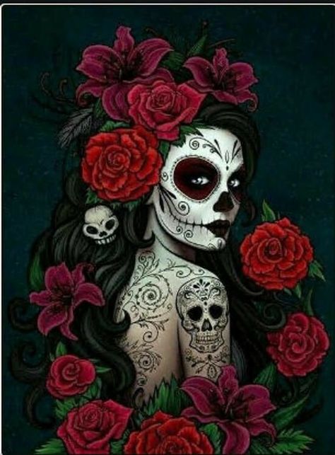 Sugar Skull Art Drawing, Gothic Tapestry, Catrina Tattoo, Sugar Skull Artwork, Sugar Skull Girl, Frida Art, Mexican Culture Art, Day Of The Dead Art, Skull Art Drawing