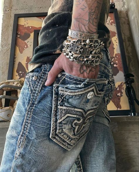 History of Rock Revival Jeans: Rock Revival Jeans was set up in 2005 and is based out of Los Angeles. They manufacture jeans apart from denim shorts and men’s jackets and it has a range of outfits to cater to the urban crowd of today for both men and women. It is known for its ... Rock Revival Outfit, Y2k Boy, Rock Revival Jeans Mens, I Need Your Love, Inspo Pictures, Jeans Outfit Men, Me N Him, Rock Revival Jeans, Jeans Rock