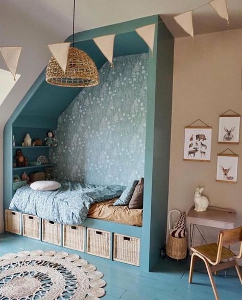 Bed Nook, Gorgeous Bed, Loft Room, Kids Room Inspiration, Attic Bedroom, Attic Rooms, Desk Space, Big Girl Rooms, Baby Bedroom