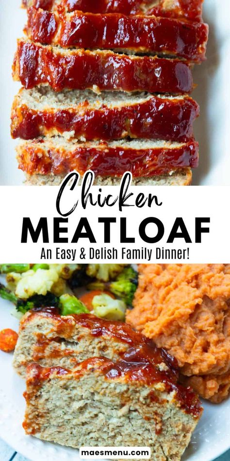 Looking for new, easy family dinner ideas? Check out this chicken meatloaf recipe. It's easy to make, satisfying, and great for the whole family. Try this comfort food recipe this week! #chicken #meatloaf #meatloafrecipe #comfortfood #familydinner #familydinnerideas Ground Chicken Meatloaf Recipes, Chicken Meatloaf Recipes, Sweet And Tangy Chicken, Ground Chicken Meatloaf, Chicken Meatloaf Recipe, Meatloaf Easy, Sausage Meatloaf, Chicken Loaf, Pork Meatloaf