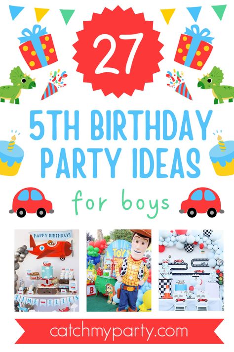 Planning a memorable 5th birthday party for your little boy? We've got you covered with an exciting array of fun themes that are sure to make his day unforgettable and a delight for all young children attending. See more party ideas and share yours at CatchmyParty.com Boys 5th Birthday Theme, 5th Birthday Themes Boy, 5 Birthday Party Ideas Boys, 5th Birthday Boy Themes, 5th Birthday Ideas For Boys Themes, Boys 5th Birthday Party Ideas, 5 Year Birthday Party Ideas, 5th Birthday Ideas For Boys, Superhero Party Printables