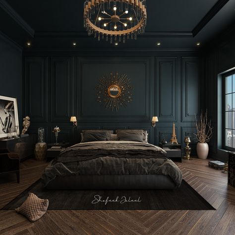 Girly Interior, Bedroom Girly, Academia Bedroom, Black Bedroom Design, Black Bedroom Decor, Luxury Home Accessories, Dark Modern, Dark Home Decor, Bed Design Modern