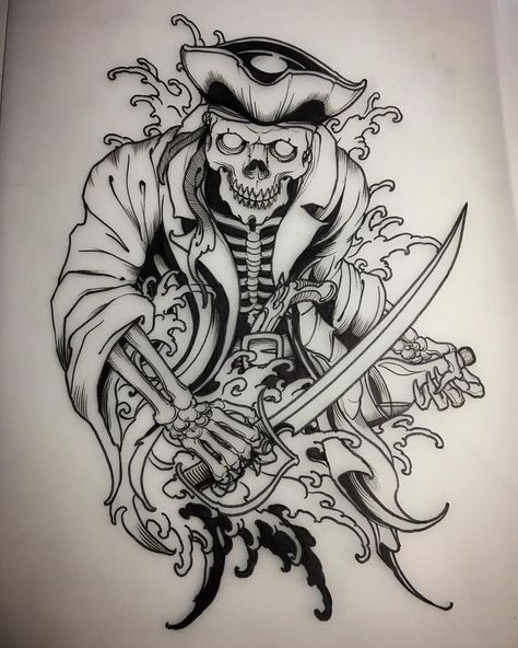 Pirate Tattoo Sketch, Gothic Tattoos, Styl Grunge, Pirate Tattoo, Octopus Tattoos, Nautical Tattoo, Flash Tattoo Designs, Gothic Tattoo, Tattoo Stencil Outline