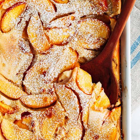 Easy Peach Clafoutis Recipe - Pinch and Swirl German Apple Pancake Recipe, German Apple Pancake, Apple Pancake Recipe, Clafoutis Recipes, Cherry Clafoutis, Classic French Desserts, Apple Pancakes, French Dessert, Elegant Desserts