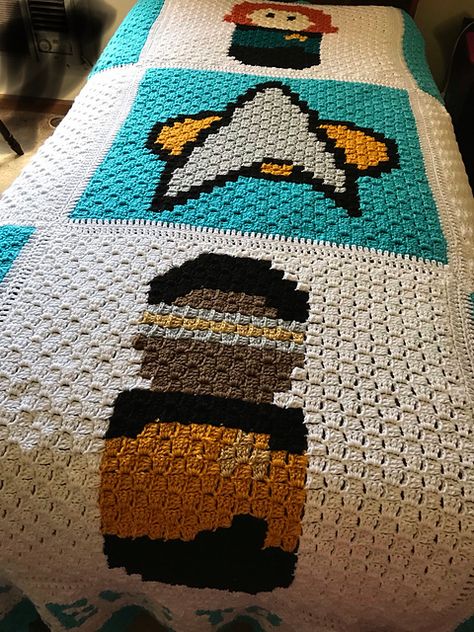 Ravelry: nanapatlee's Star Trek NG Blanket Star Trek Granny Square, Star Trek Christmas Tree, Star Trek Knitting Patterns, Star Trek Crochet Patterns, Star Trek Pixel Art, Star Trek Crochet Patterns Free, Crochet Star Trek, Star Trek Crafts, Star Trek Crochet