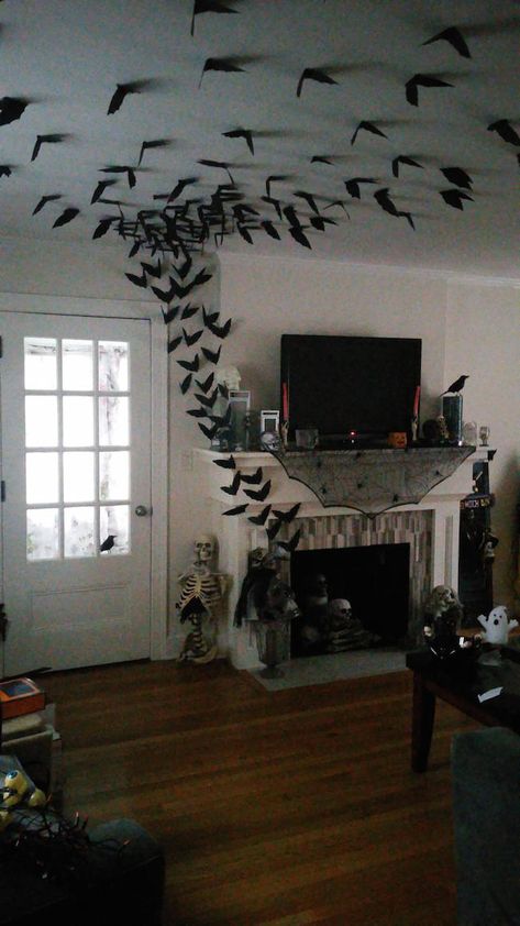 Bat Mirror Decor, Bats Wall Decor, Bat Room Decor, Flying Bats Halloween Decor, Bat Cave Ideas, 3d Bats On Wall, Halloween Bats On Wall, Bats On Wall Decor, Bat Decorations On Wall