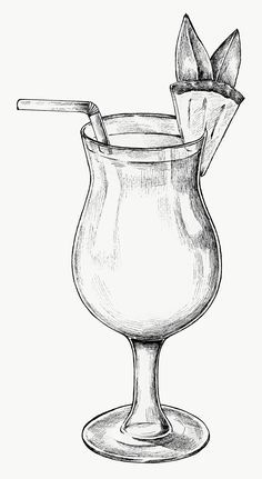 Cocktail Sketch, Glass Drawing, Pineapple Cocktail, Cocktail Illustration, Drawing Lessons, Cocktail Glass, Free Illustrations, Ink Drawing, Transparent Png