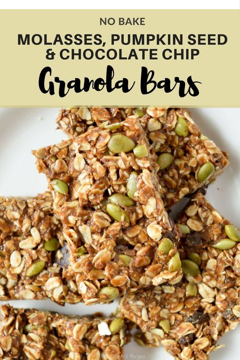 Molasses and Pumpkin Seed No Bake Granola Bars Bake Granola Bars, No Bake Granola, Molasses Recipes, No Bake Granola Bars, Hiking Snacks, Baked Granola, Hiking Food, Blackstrap Molasses, Peanut Butter Pumpkin