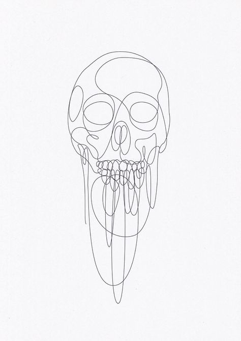 One line skull drawing deconstruction, by one line designers DFT (aka Differantly) Single Line Drawing, Halloween Tattoo, Fantasy Magic, Skull Drawing, Sgraffito, Line Art Drawings, Art Watercolor, Drawing People, Minimalist Art