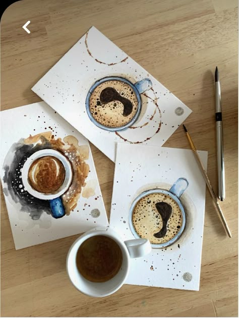 Coffee Watercolor, Cuadros Diy, الفن الرقمي, Coffee Painting, Watercolor Journal, Diy Watercolor Painting, Food Painting, Painting Art Lesson, Diy Watercolor