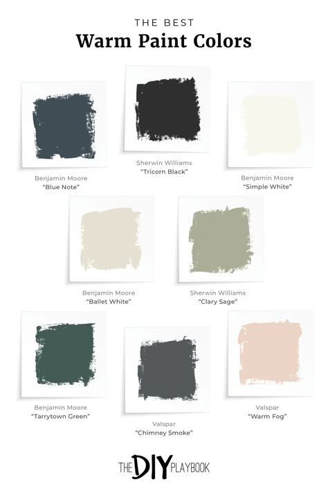 The best warm paint colors. I've tried to create a cohesive warm paint color palette in our house. Here are all of the paint colors we have in every single room of our home. From sage green, to warm whites, dark navy and more! #paintcolors #paint Whole House Paint Scheme Dark Green, Green Paint Colors Lowes, White Oak Floors And Paint Colors, Color Palette For Sage Green, Dark Green Paint Palette, Sage Green Dark Blue Color Palette, Dark Green Paint Color Palette, Paint Colors That Go With Sage Green, Warm Blue Green Paint Colors