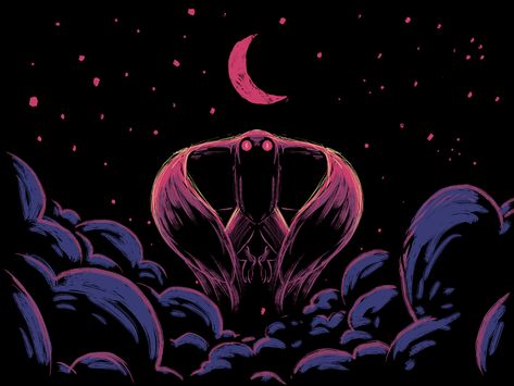 Mothman Returns by MUTI on Dribbble Moth Man Wallpaper, Mothman Background, Mothman Wallpaper, Cryptid Wallpaper, Mothman Fanart, Spoopy Aesthetic, Mothman Aesthetic, Mothman Festival, Mothman Art