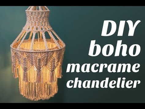 Learn how to make your own beautiful DIY macrame chandelier in this step by step pattern and video tutorial! Boho Lanterns, Macrame Light, Macrame Lamp Shade, Chandelier Diy, Macrame Chandelier, Macrame Lamp, Collar Macrame, Boho Lamp, Easy Crafts To Sell