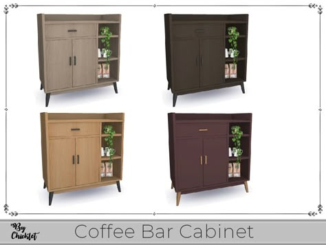 Sims 4 Coffee Bar, Sims 4 Cc Cartoon, Ts4 Furniture Cc, Modern Coffee Bar, Barn Table, Chloe Sims, Cc Furniture, Wall Shelves Bedroom, Coffee Bar Cabinet