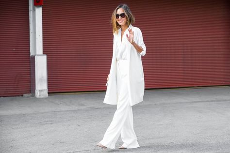 Spring Outfits For Work | POPSUGAR Fashion Long White Vest Outfit, Long White Vest, Long Vest Outfit, White Vest Outfit, White Jacket Outfit, Outfits Fo, 30 Outfits, New York Fashion Week Street Style, Spring Work Outfits