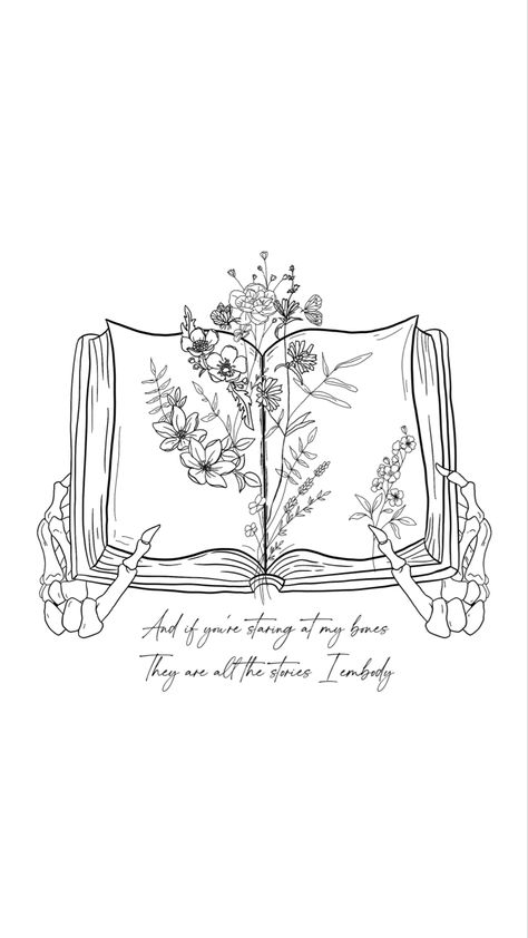 Hozier Inspired Drawings, Tattoos With Books And Flowers, Book Skeleton Tattoo, New Found Glory Tattoo, Fourth Wing Book Tattoo, Skeleton With Book Tattoo, Book Tattoo Designs Drawings, Book Tattoo Ideas Dark Romance, Skeleton Book Tattoo