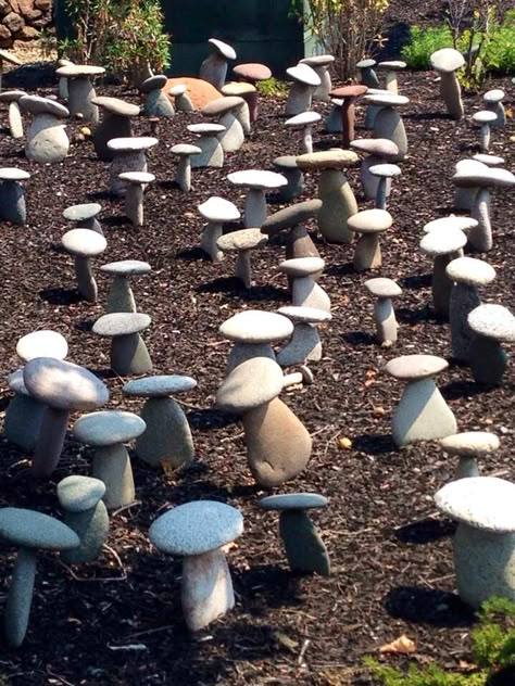 Mushroom rocks Garden Pebbles, Garden Rock Art, Rock Garden Design, Garden Decor Ideas, Landscaping With Large Rocks, Rock Garden Landscaping, Have Inspiration, Garden Yard Ideas, Diy Garden Projects