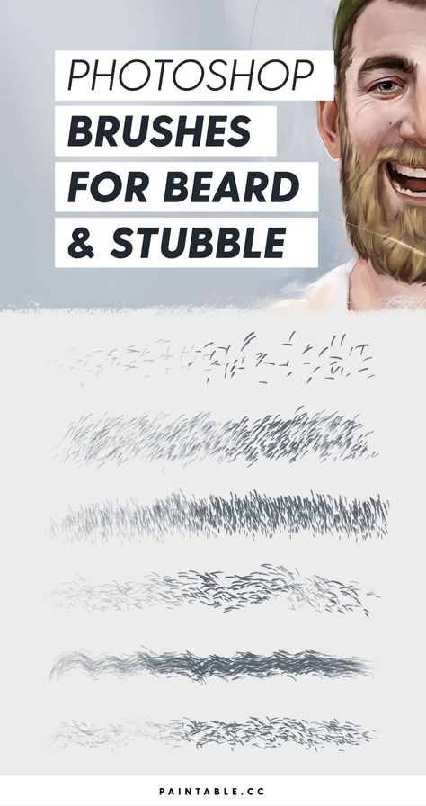 Download this FREE Photoshop brushes for beard and stubble. Give your original characters stubbles or short beard with ease. These digital art brushes are part of the Paintable Ultimate Portrait Brush Pack. Grab the whole set for free and start painting. Happy Painting! Beard Brush Men, Beard Stubble, Beard Drawing, Free Procreate Brushes, Brush Effect, Photoshop Brushes Free, Free Brushes, Illustrator Brushes, Happy Painting