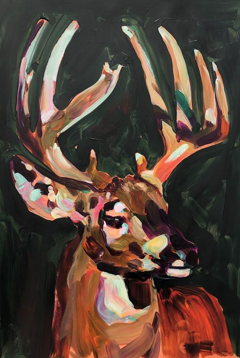 Deer Painting Acrylic, Deer With Antlers, Art Ho, Sketchbook Challenge, Impressionistic Art, Deer Painting, Paint Parties, Deer Art, Cowboy Art