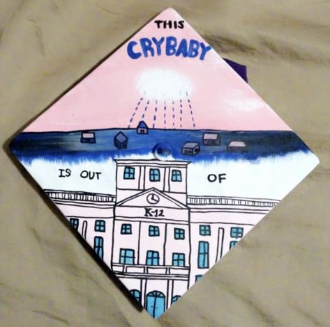 Graduation Cap Designs Melanie Martinez, K-12 Graduation Cap, Melanie Martinez Diy Decor, Graduation Cap Melanie Martinez, Melanie Martinez Grad Cap, Fnaf Graduation Cap, Melanie Martinez Graduation Cap, Grad Hats, Melanie Martinez Outfits