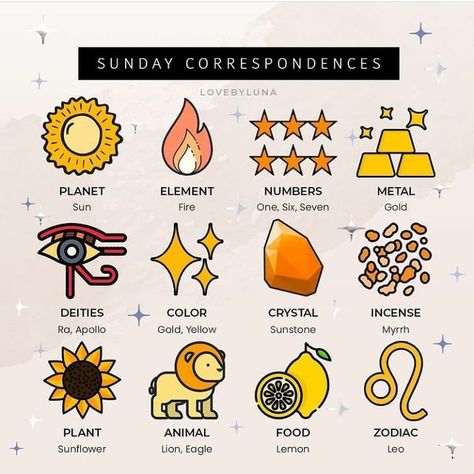 @mysticwitchofthemoon on Instagram: “Correspondences for Sunday.☀️ Credit- @lovebyluna . . #witchy #witchesofinstagram #wiccansofinstagram #witchlife #witch #witchcraft #wicca…” Witch Rituals, Teen Witch, Alphabet Symbols, Astrology And Horoscopes, Witch Magic, Wiccan Spells, Mind Body Spirit, Witchy Vibes, Moon Goddess