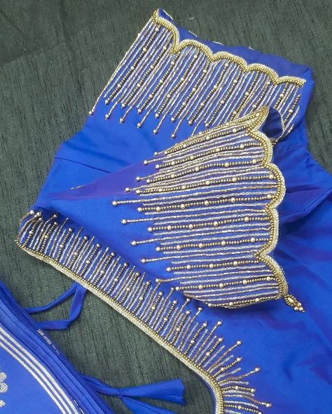 Blue Aari Work Blouse Design, Silver Jari Work Blouse Design, Magam Work Designs, Blue Blouse Designs, Hand Work Design, Latest Blouse Designs Pattern, New Embroidery Designs, Maggam Work Designs, Aari Blouse