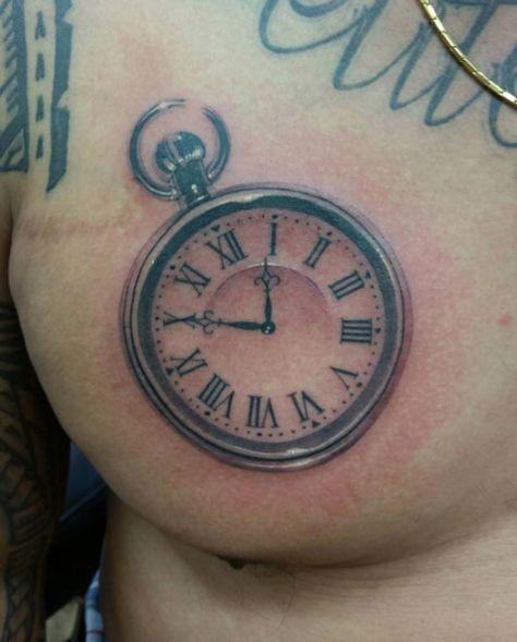 Pocket Watch Tattoo by Ryson Lapenia Time Clock Tattoo, Pocket Watch Tattoo Design, Watch Tattoo Design, Feather Tattoo Meaning, Pocket Watch Tattoos, Chain Tattoo, Infinity Tattoo Designs, Watch Tattoo, Black Rose Tattoos