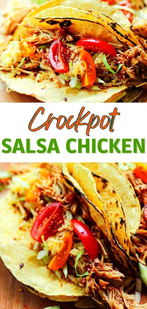 This Crock Pot Salsa Chicken recipe is versatile, delicious, and made with just 3-ingredients! It’s a flavor-loaded dish that will quickly become your go-to when it’s time to serve up your favorite Mexican dishes like tacos, nachos, burrito bowls and salads Crock Pot Salsa Chicken, Crock Pot Salsa, Salsa Chicken Recipe, Salsa Chicken Crockpot, A Southern Soul, Slow Cooker Chicken Tacos, Shredded Chicken Tacos, Salsa Chicken, Mexican Foods