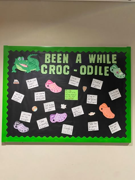 Croc Door Decs, College Information Bulletin Board, Community Themed Bulletin Boards, Ra Staff Bulletin Board, Residence Hall Bulletin Boards, Ra Travel Theme Bulletin Boards, Bulletin Board Ideas For College Dorms, Croc Bulletin Board, School Information Bulletin Board Ideas