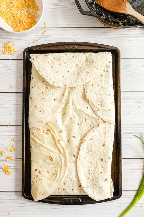 One Pan Quesadilla, Baking Sheet Quesadillas, Quesadilla Pan, Healthy Sheet Pan Quesadillas, Italian Flat Bread Recipe, Nfl Food, Baked Quesadilla, Sheet Pan Quesadillas With Corn Tortillas, Italian Flat Bread