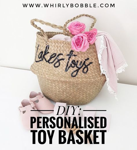 DIY: Personalised Toy Belly Basket Diy Rope Name Basket, Personalized Basket, Letter Diy, Diy Rope Basket, Belly Basket, Dog Toy Basket, Personalised Gifts Diy, Iron On Letters, Personalized Easter Basket