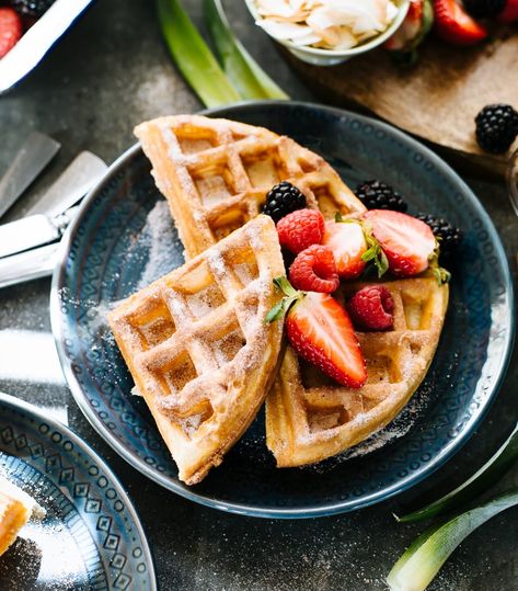 Sourdough Waffles- The most delicious, light and crisp waffle recipe you'll ever eat for breakfast. Can be made overnight, too! | theclevercarrot.com #sourdoughwaffles #waffles #overnight #sourdoughstarter #breakfast Cinnamon Sugar Sourdough, Discard Waffles, Sourdough Waffle Recipe, The Clever Carrot, Sourdough Waffles, Clever Carrot, Cinnamon Waffles, Waffle Ingredients, Gluten Free Sourdough