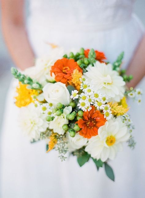 orange and yellow bouquet | Blueberry Creative | Glamour & Grace #fallweddingflowersorange #fallwedding #fall #wedding #fall #wedding #colors #october #colour #palettes October Wedding Flowers, Beach Wedding Decorations Reception, Wedding Glamour, Neutral Wedding Flowers, Simple Wedding Flowers, Yellow Bouquets, Cheap Wedding Flowers, Bouquet Bride, Beach Wedding Flowers