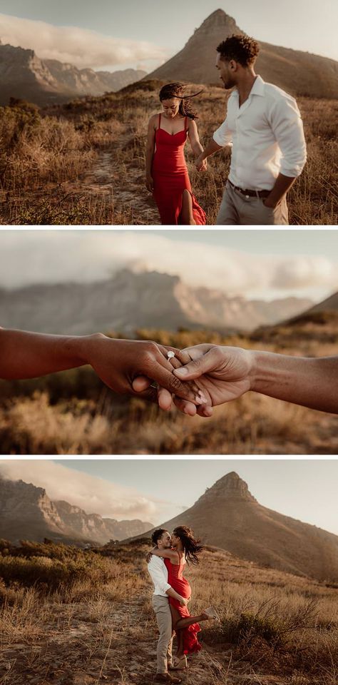 Cr8tive Duo - Signal Hill engagement Photoshoot #capetownweddingphotographer #blackcouplegoals #capetownphotoshoot Hills Pre Wedding Shoot, Cape Town Engagement Shoot, Surprise Engagement Photoshoot, Engagement Couple Photoshoot, Formal Couple, Surprise Engagement Photos, Head Photoshoot, Nature Couple, Engagement Images