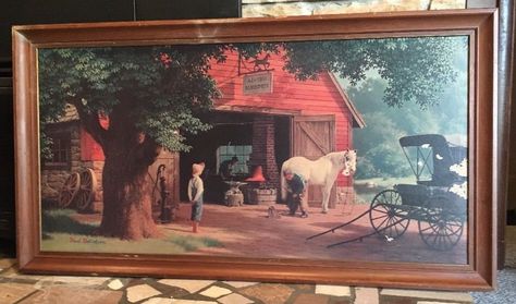 Vintage Paul Detlefsen 53 x 29 Print Horse and Buggy Days Framed Blacksmith Barn in Art, Art from Dealers & Resellers, Prints | eBay Paul Detlefsen, Americana Art, Horse And Buggy, Large Art Prints, Wall Accessories, Art Prints For Sale, Mid Century Art, Vintage Frames, Blacksmithing