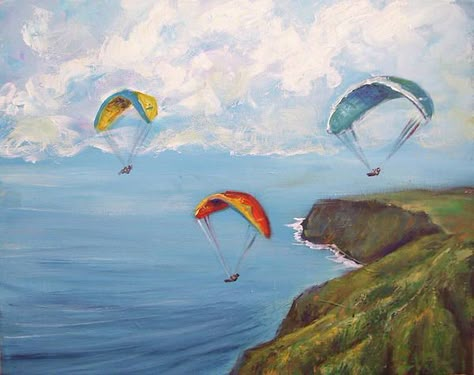 Paragliding Painting, Parachute Painting, Everyday Painting, Beautiful Scenery Drawing, Art Tutor, Skyline Painting, Baby Painting, Creating Artwork, Canvas Drawings