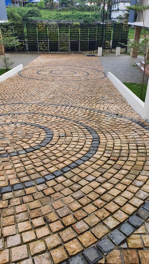 Coble Stone Walk Way, Cobble Stone Pavers, Circular Landscape, Landscape Presentation, Walkway Pavers, Mediterranean House Designs, Cobblestone Pavers, Car Shed, Paving Pattern