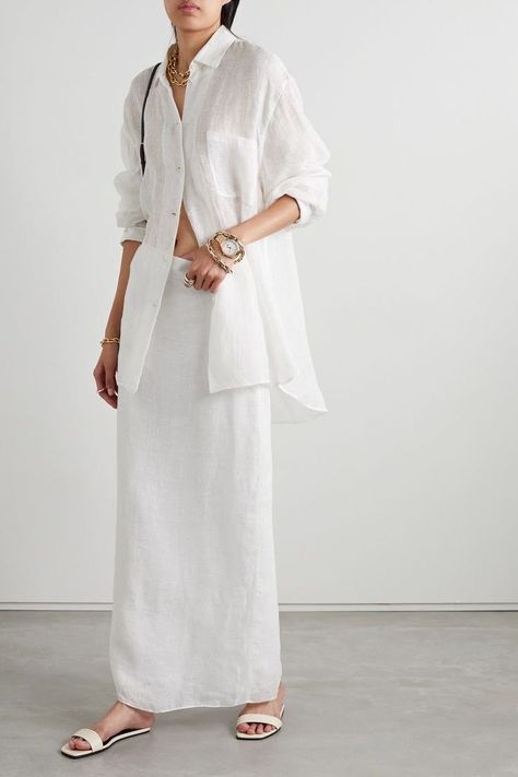 Linen Skirt Outfit, Long Shirt Outfits, Linen Shirt Outfit, White Linen Skirt, Shirt Dress Outfit, White Linen Shirt, Floaty Dress, White Linen Dresses, Linen Shirt Dress