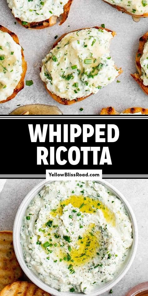 Whipped Ricotta with Honey Whipped Ricotta Honey, Whipped Ricotta With Honey, Ricotta With Honey, Whipped Ricotta Recipe, Honey Ricotta, Ricotta Dip, Whipped Ricotta, Artichoke Dip Recipe, Garlic Dip