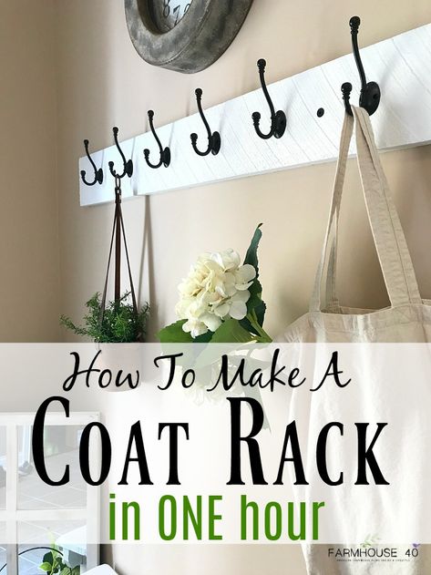 Homemade Coat Rack Diy Projects, Coat Hanging Ideas Entryway Wood, Jacket Holder Ideas Coat Racks, Diy Wooden Hook Rack, Coat Hook Shelf Entry Ways, Floating Coat Rack, Simple Coat Rack Wall, Renter Friendly Coat Rack, Easy Coat Rack Diy