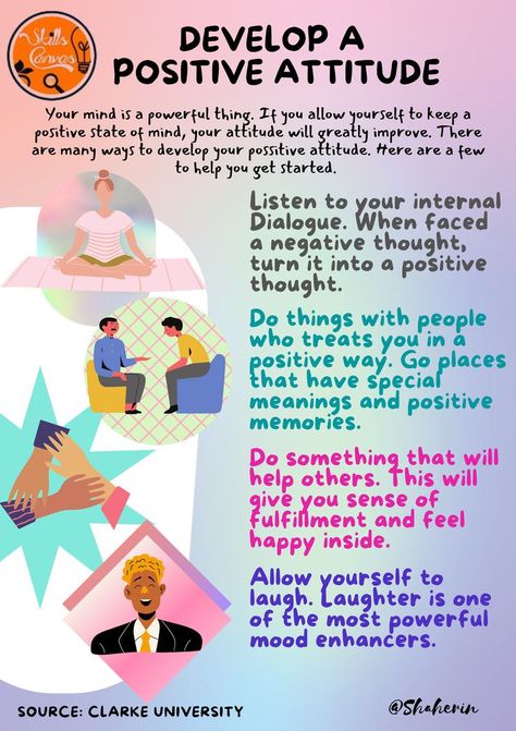 Your mind is a powerful thing. Here are some ways to improve your positive attitude. #skillscanvas #selfdevelopment Health Maintenance, Learning To Love Myself, School Counseling Lessons, Counseling Lessons, Positive Mental Attitude, Motivational Tips, Mental Health Facts, Building Self Esteem, Attitude Is Everything