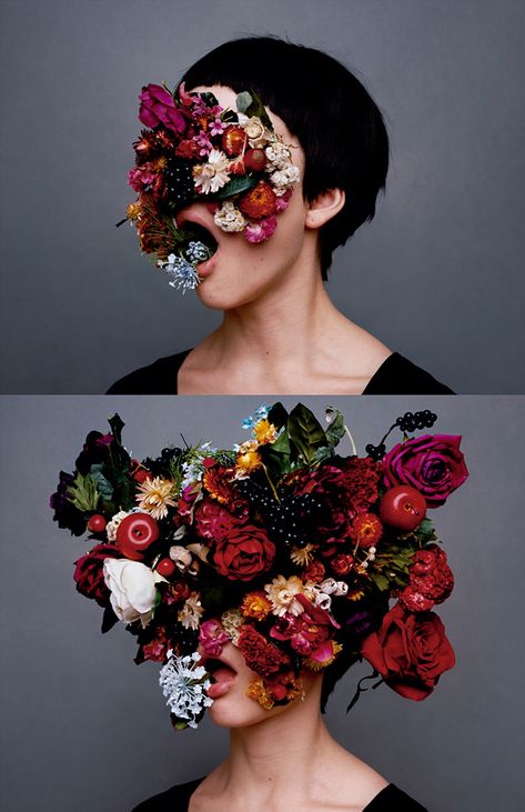 Yasutomo Ebisu. I am so in love with this!! www.ohsoprettythediaries.com www.craftgawker.com Flowers In Her Hair, Gcse Art, Japanese Poster, Bold And The Beautiful, Conceptual Art, Photography Inspo, Art Plastique, Art Direction, Flower Power