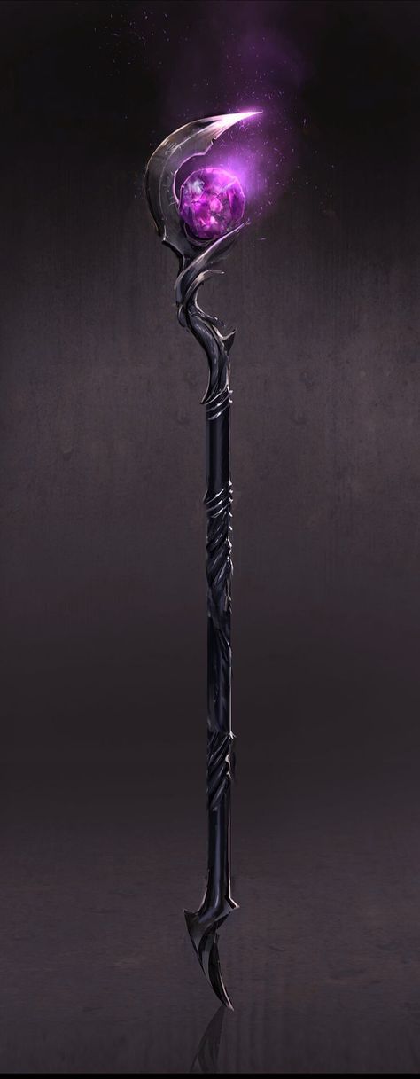 Staff Of Necromancy, Staff Magic Art, Magic Wand Art Dnd, Evil Staff Fantasy Art, Wizard Staff Art, Fantasy Axes Design Purple, Anime Magic Staff, Dnd Wizard Staff, Sorcerer Staff Concept Art