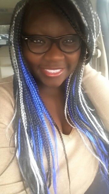 Blue grey and black box braids Grey And Black Box Braids, Black Braids Hairstyles, Silver Braids, Blue Box Braids, Black Box Braids, Black Braids, Blue Box, Braids For Black Hair, Braids Hairstyles