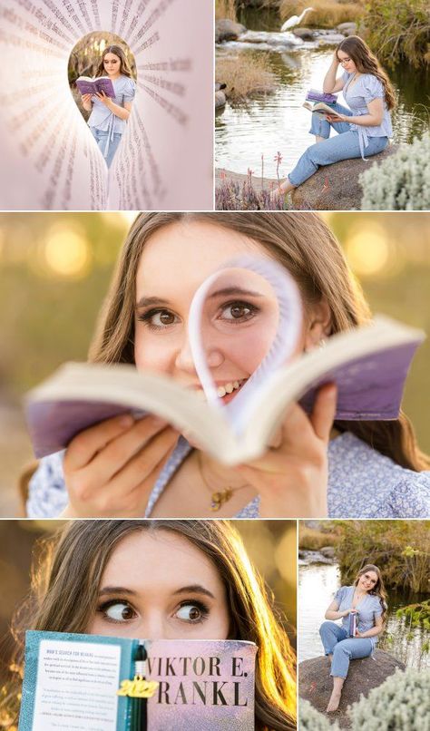 Senior Picture Books Photo Shoot, Senior Pictures With Books Photo Shoots, Diy Senior Pictures At Home, Senior Portrait Props, Pictures With Books Ideas, Senior Picture Ideas Reading, Unique Ideas For Senior Pictures, Senior Pictures For Book Lovers, Senior Picture Ideas For Art Students