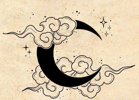 Moon Tattoo Drawing, Night Sky Tattoos, Practice Tattoos, Night Sky Drawing, Constellation Drawing, Stylo Art, Sky Tattoos, Night Tattoo, Cloud Tattoo