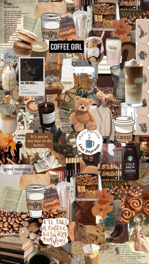 Coffee Collage Aesthetic, Coffee Moodboard Aesthetic, Coffee Brown Aesthetic Wallpaper, Coffee Collage Wallpaper, Coffee Lockscreen Aesthetic, Aesthetic Brown Collage, Collages Aesthetic Vintage, Coffee Aesthetic Wallpaper, Coffee Collage