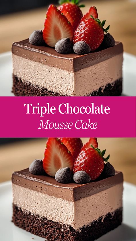 Chocolate Mousse Ganache Cake, Juniors Chocolate Mousse Cheesecake Recipe, Desserts For Chocolate Lovers, Chocolate Mousse Birthday Cake, Triple Chocolate Mousse Cups, Cute Chocolate Desserts, Chocolate Cake With Cheesecake Layer, Easy Fancy Chocolate Desserts, Chocolate Marscapone Recipes